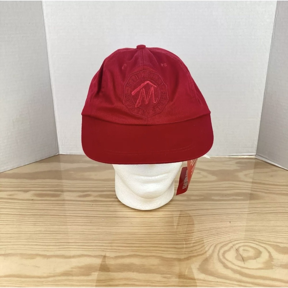 NWT Vintage Marlboro Country Store Logo Red Leather Strapback Hat Tobacciana